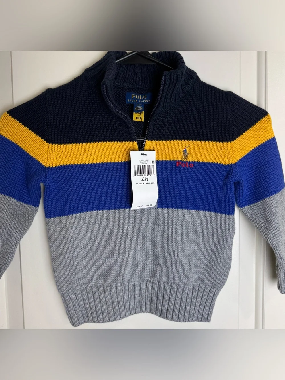 NWT Polo Ralph Lauren Boys 4T Colorblock Quarter Zip Cotton Sweater